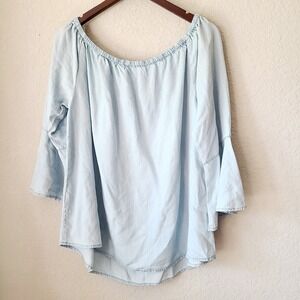 Beach Lunch‎ Lounge Womens XL Chambray Shirt Top Flared Sleeves Light Blue